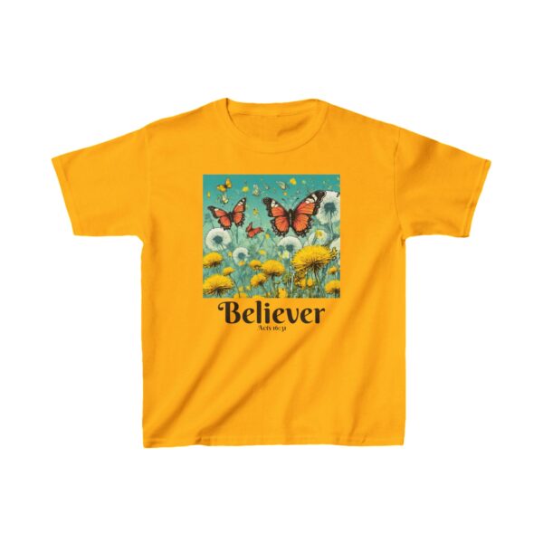 Believer Butterfly & Dandelion Girls' Tee – Inspired by Acts 16:31 - Image 3