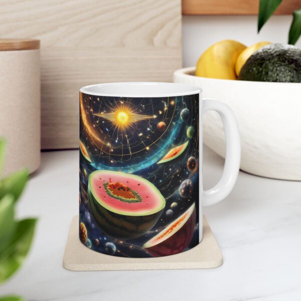 Celestial Melon Mug: A Cosmic Blend of Whimsy and Warmth